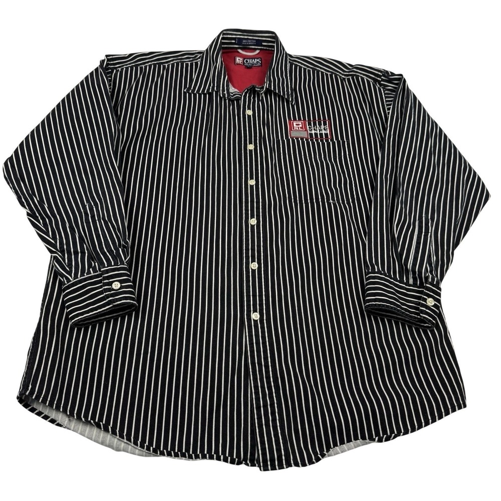 Ralph Lauren Chaps Shirt‎ Men's Size Large Stripped Button Down Heavy Chest Logo